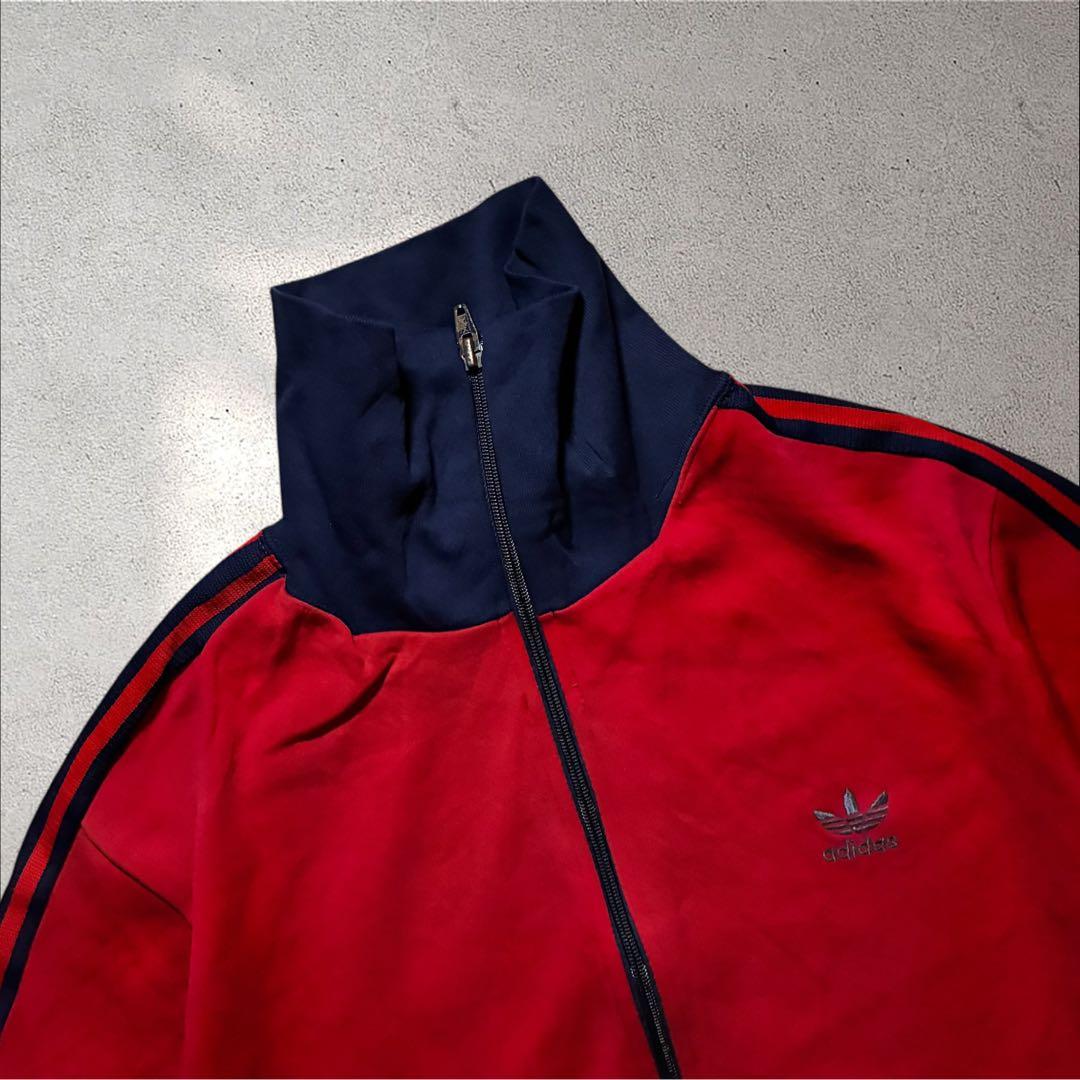 70s80s adidasトラックジャケット刺繍ロゴトレフォイル赤ネイビーY2K