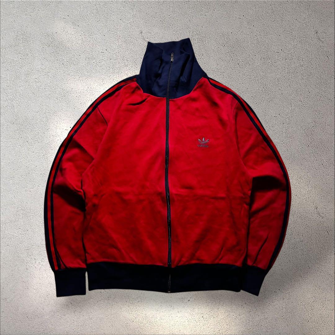 70s80s adidasトラックジャケット刺繍ロゴトレフォイル赤ネイビーY2K