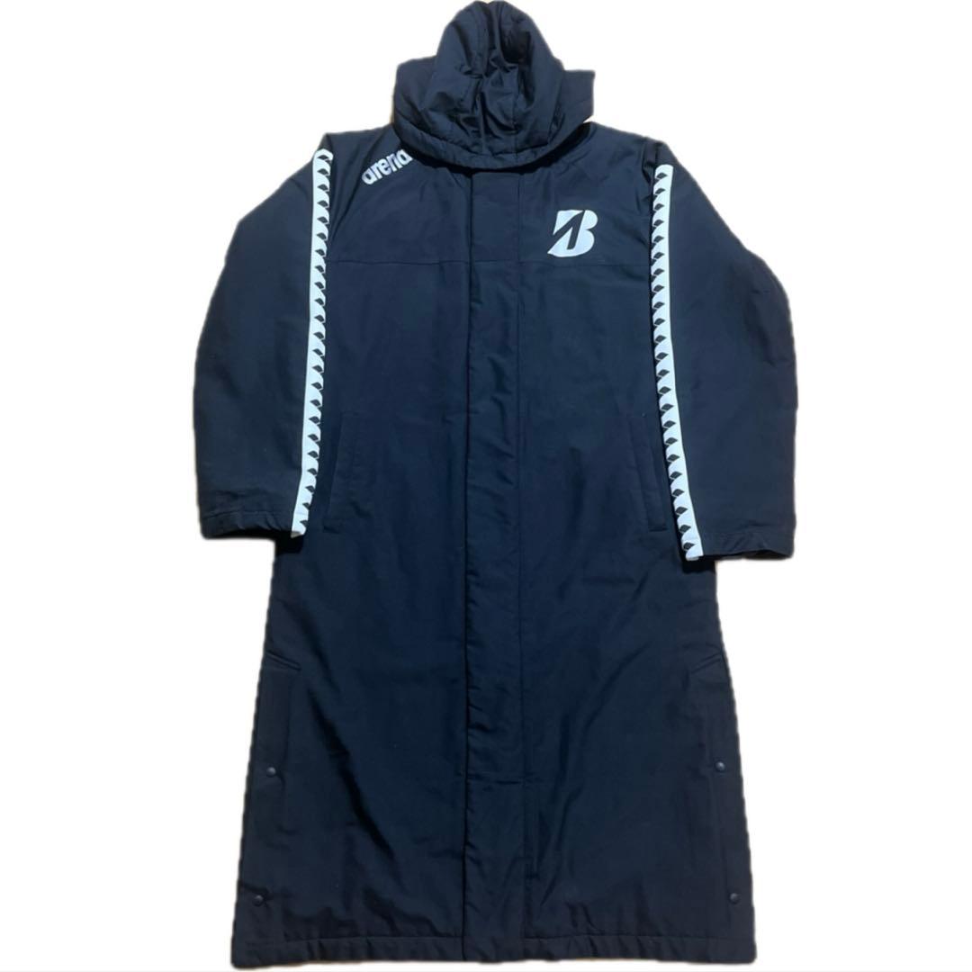 arena ブリジストン ベンチコート 中綿　ブラック　フード付き　Lサイズ