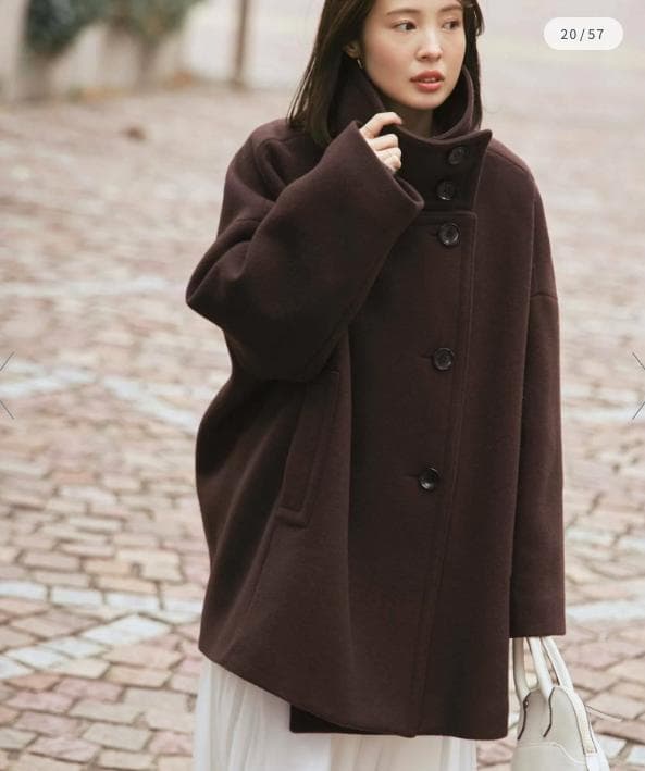 新品タグ付✨NOBLE スタンドカラーオーバーコート 完売色ブラウン 日本製 F