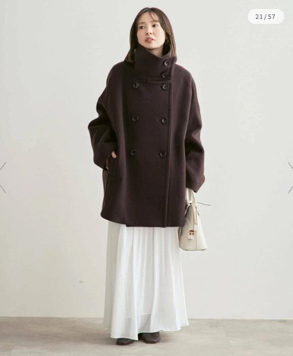 新品タグ付✨NOBLE スタンドカラーオーバーコート 完売色ブラウン 日本製 F