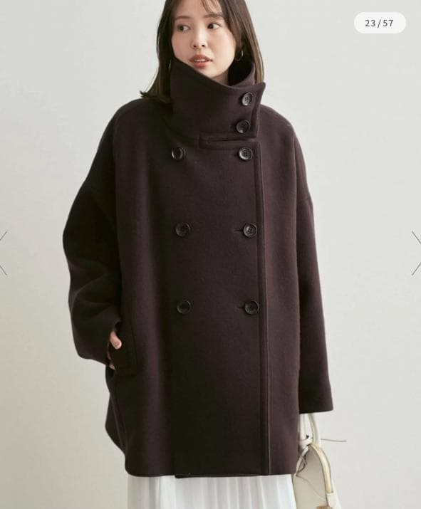 新品タグ付✨NOBLE スタンドカラーオーバーコート 完売色ブラウン 日本製 F