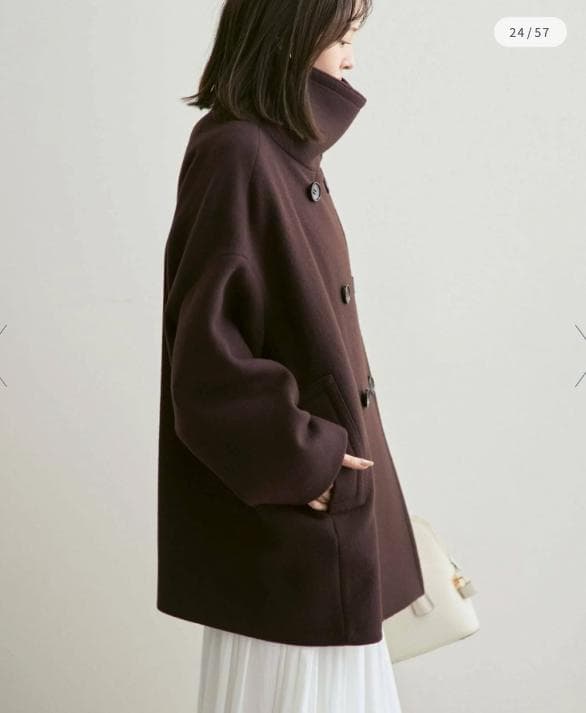 新品タグ付✨NOBLE スタンドカラーオーバーコート 完売色ブラウン 日本製 F