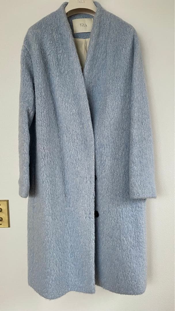 【TELA】定価91,600円 テラ シャギー ノーカラーコート モヘア 美品