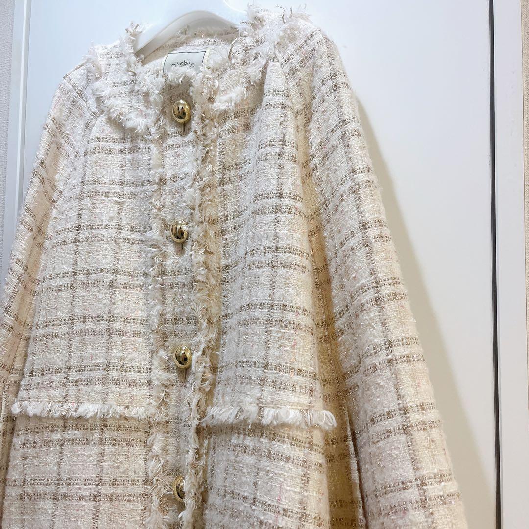 ほぼ新品♡ グレースコンチネンタル ツイードジャケット フリンジ 金釦 キナリ