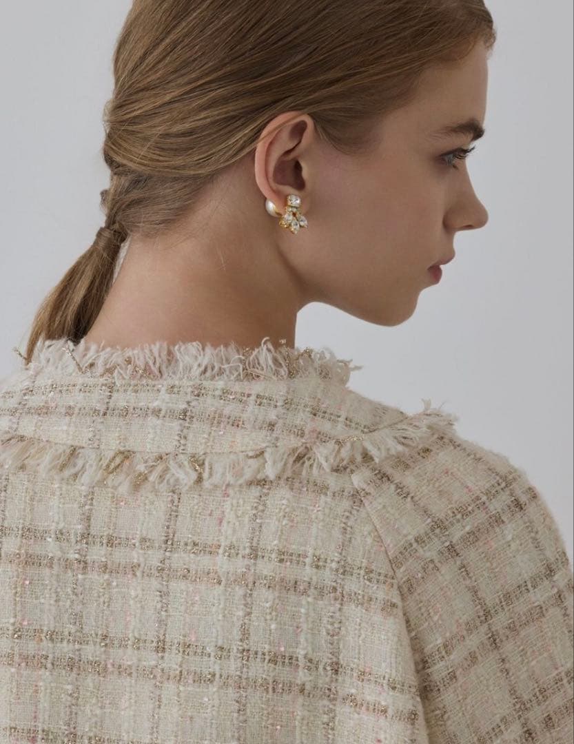 ほぼ新品♡ グレースコンチネンタル ツイードジャケット フリンジ 金釦 キナリ