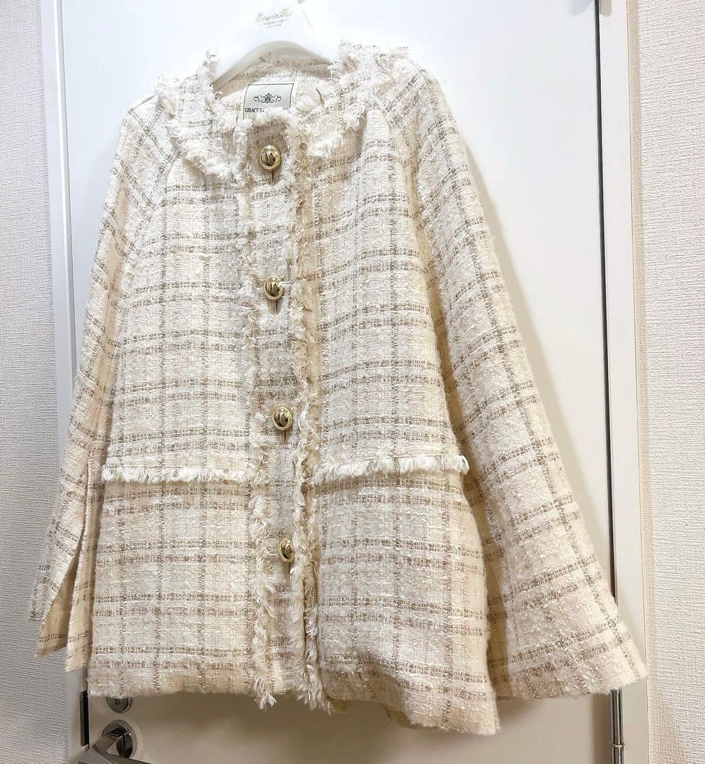 ほぼ新品♡ グレースコンチネンタル ツイードジャケット フリンジ 金釦 キナリ