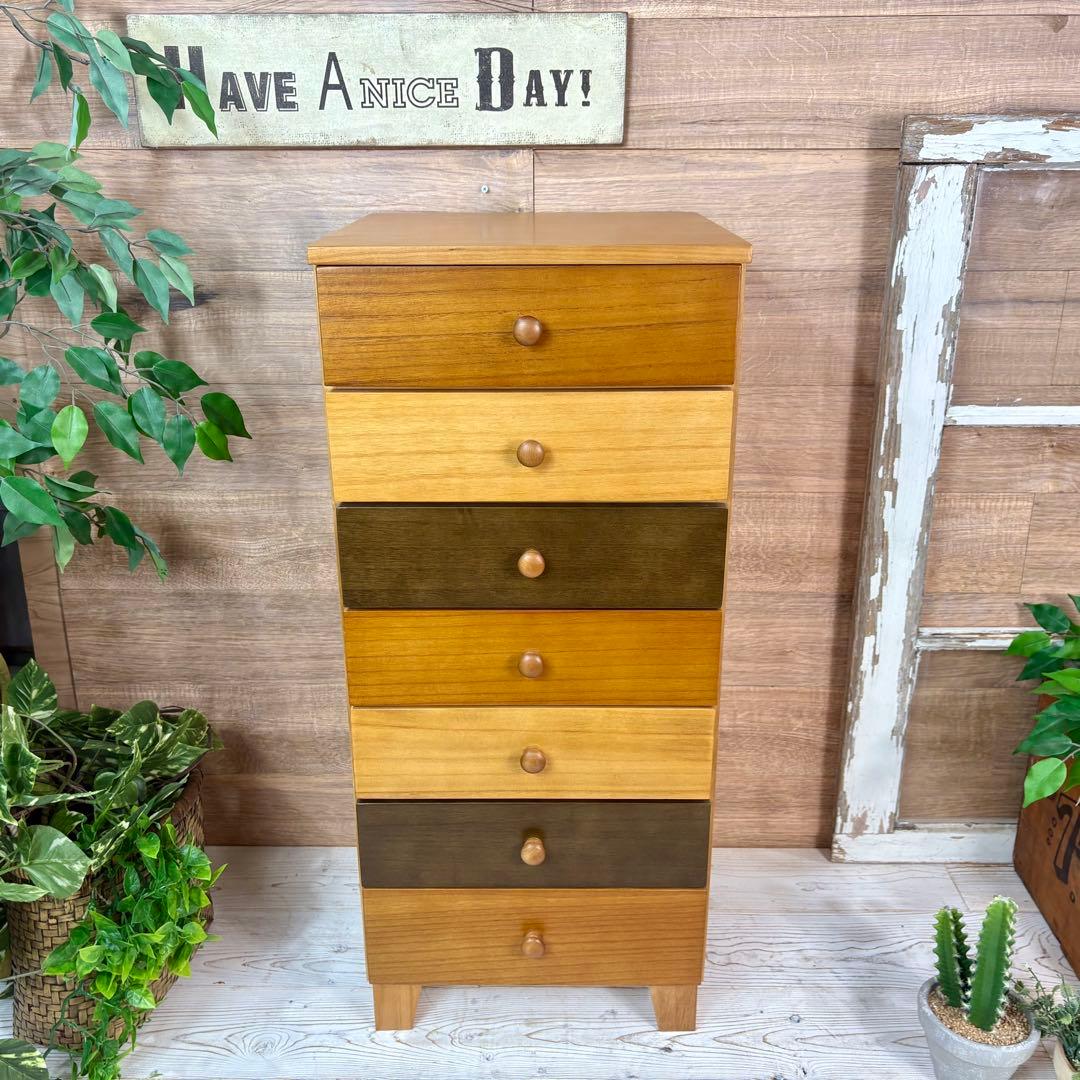 ナチュラルウッド桐材無垢木製カラー多引き出し7段チェストタンス収納飾り棚収納家具