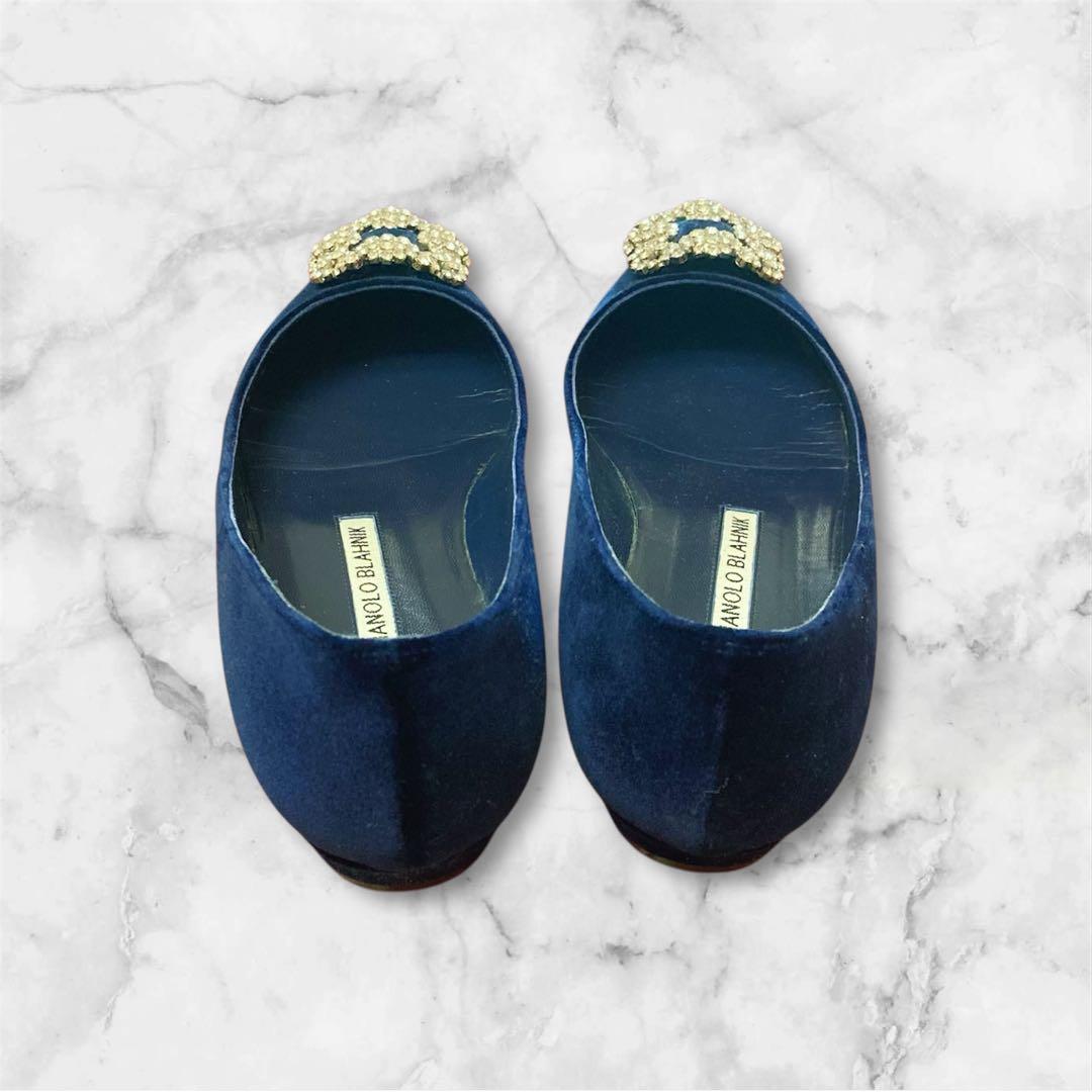 専用 MANOLO BLAHNIK マノロブラニク ハンギシ 36.5 ネイビー