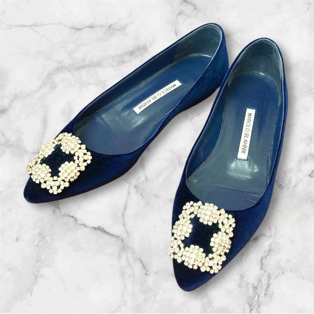 専用 MANOLO BLAHNIK マノロブラニク ハンギシ 36.5 ネイビー