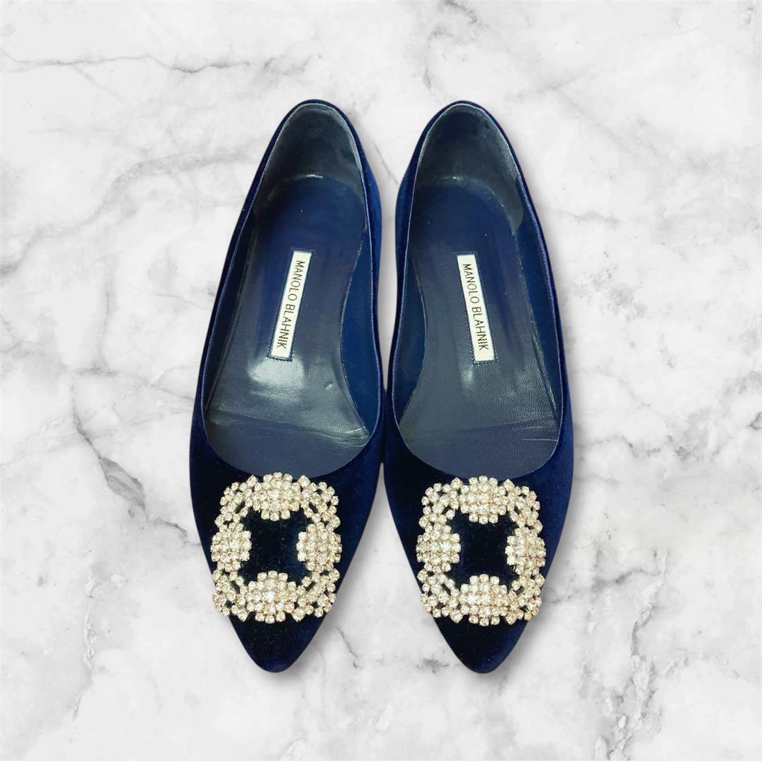 専用 MANOLO BLAHNIK マノロブラニク ハンギシ 36.5 ネイビー