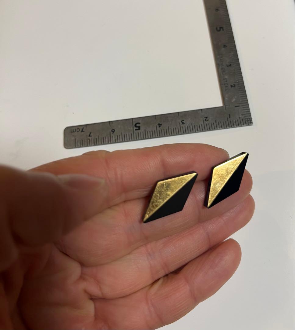 【希少】アンティーク k18ダイヤモンド型ピアス 黒と金
