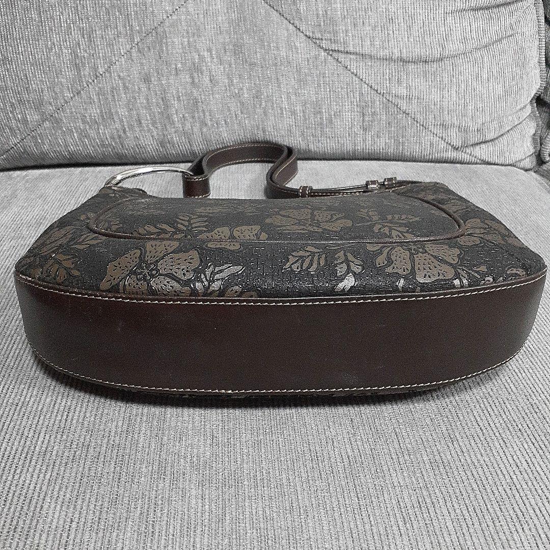 美品 印傳屋 ショルダーバッグ ワンショルダー レザー 花柄 ブラウン