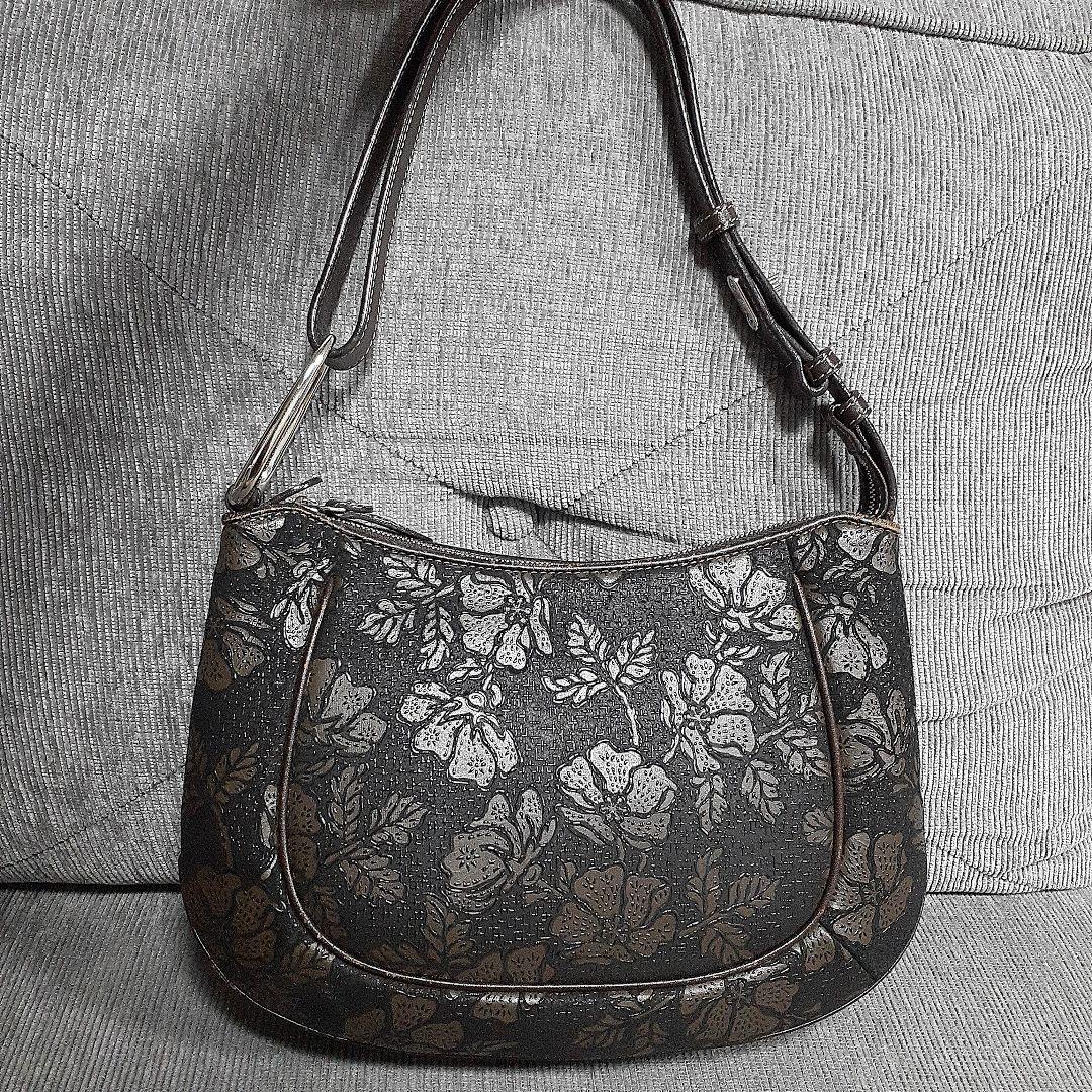 美品 印傳屋 ショルダーバッグ ワンショルダー レザー 花柄 ブラウン