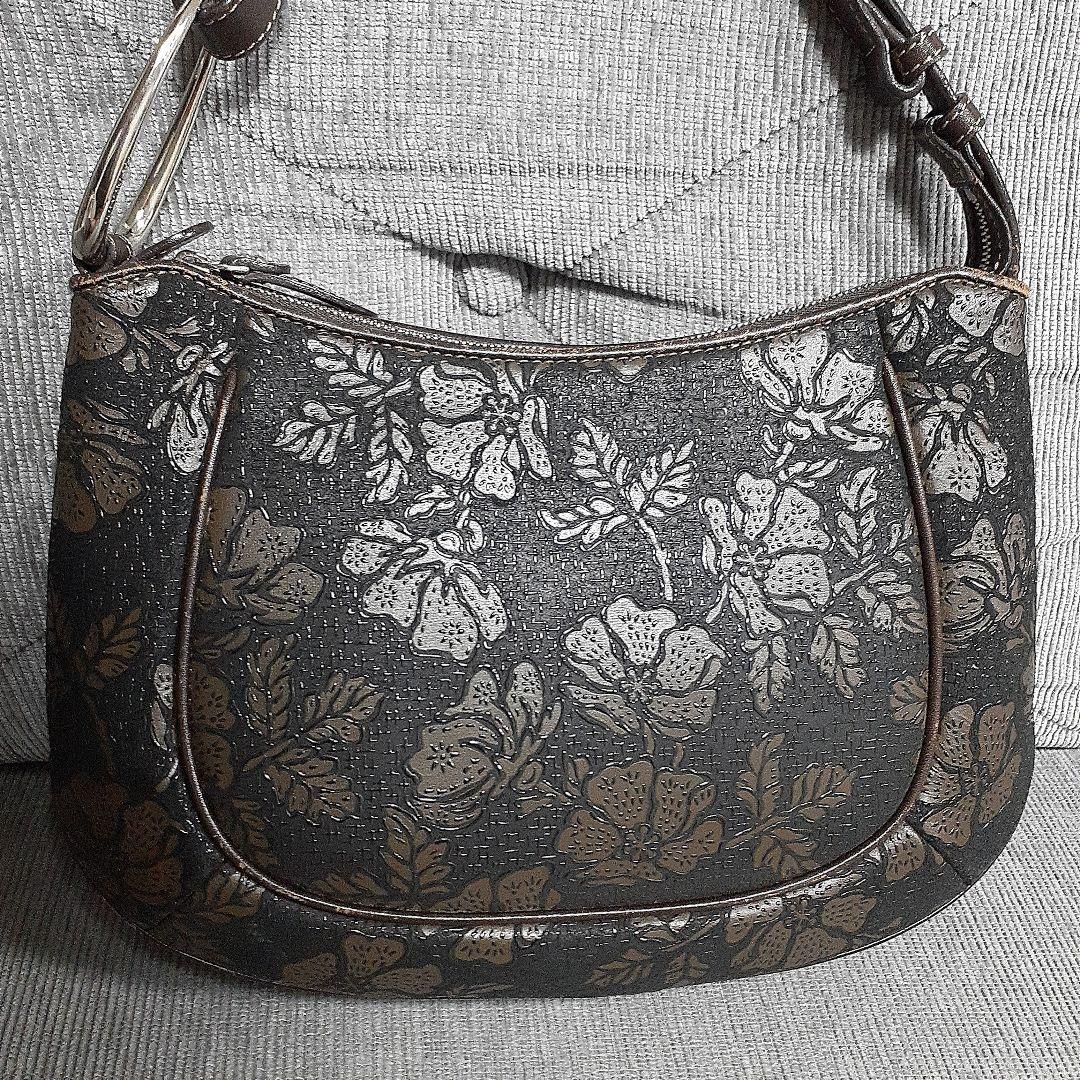 美品 印傳屋 ショルダーバッグ ワンショルダー レザー 花柄 ブラウン