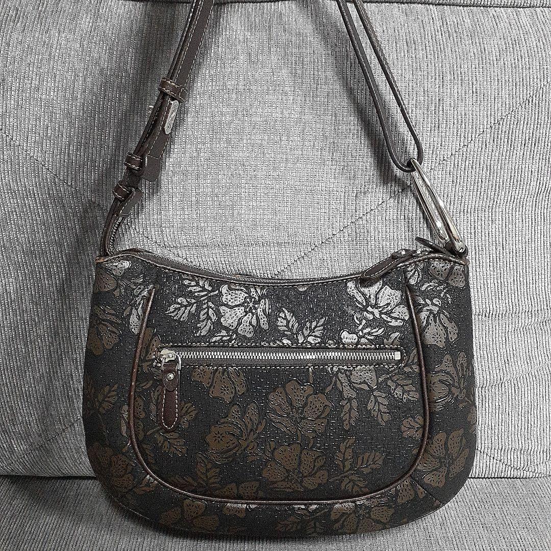美品 印傳屋 ショルダーバッグ ワンショルダー レザー 花柄 ブラウン
