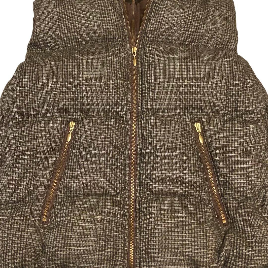 【美品】TATRAS ダウンベスト ラクーンファー ウール混チェック S