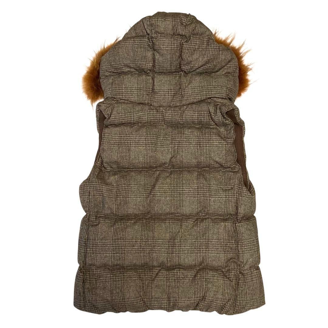 【美品】TATRAS ダウンベスト ラクーンファー ウール混チェック S