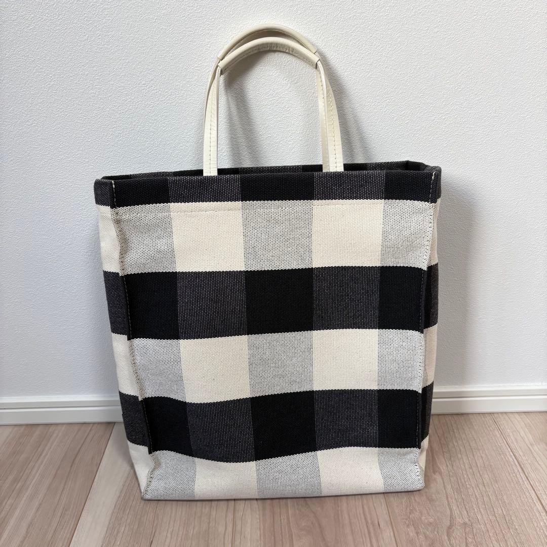極美品　アニエスベー　A4対応　ギンガムチェックトートバッグ　刺繍　縦長マチあり