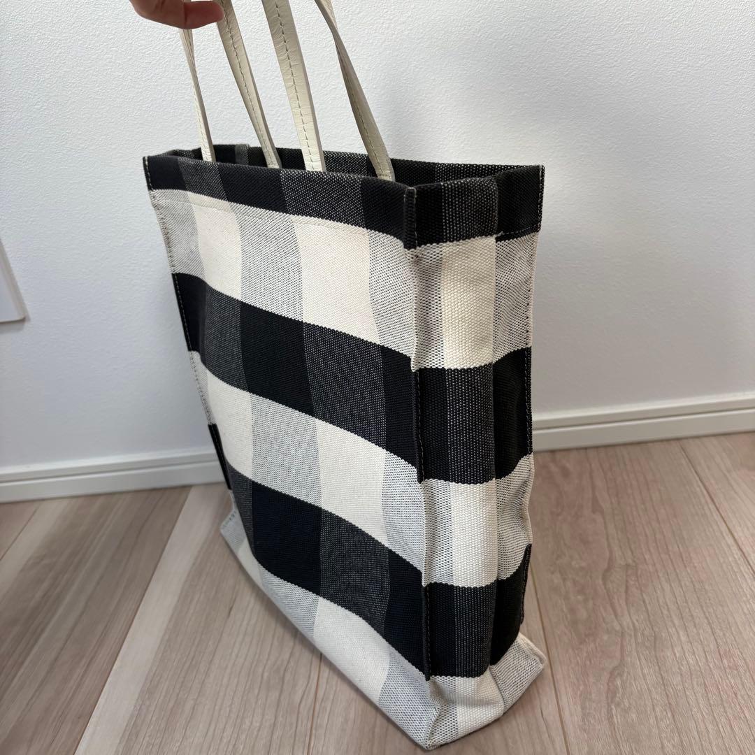 極美品　アニエスベー　A4対応　ギンガムチェックトートバッグ　刺繍　縦長マチあり