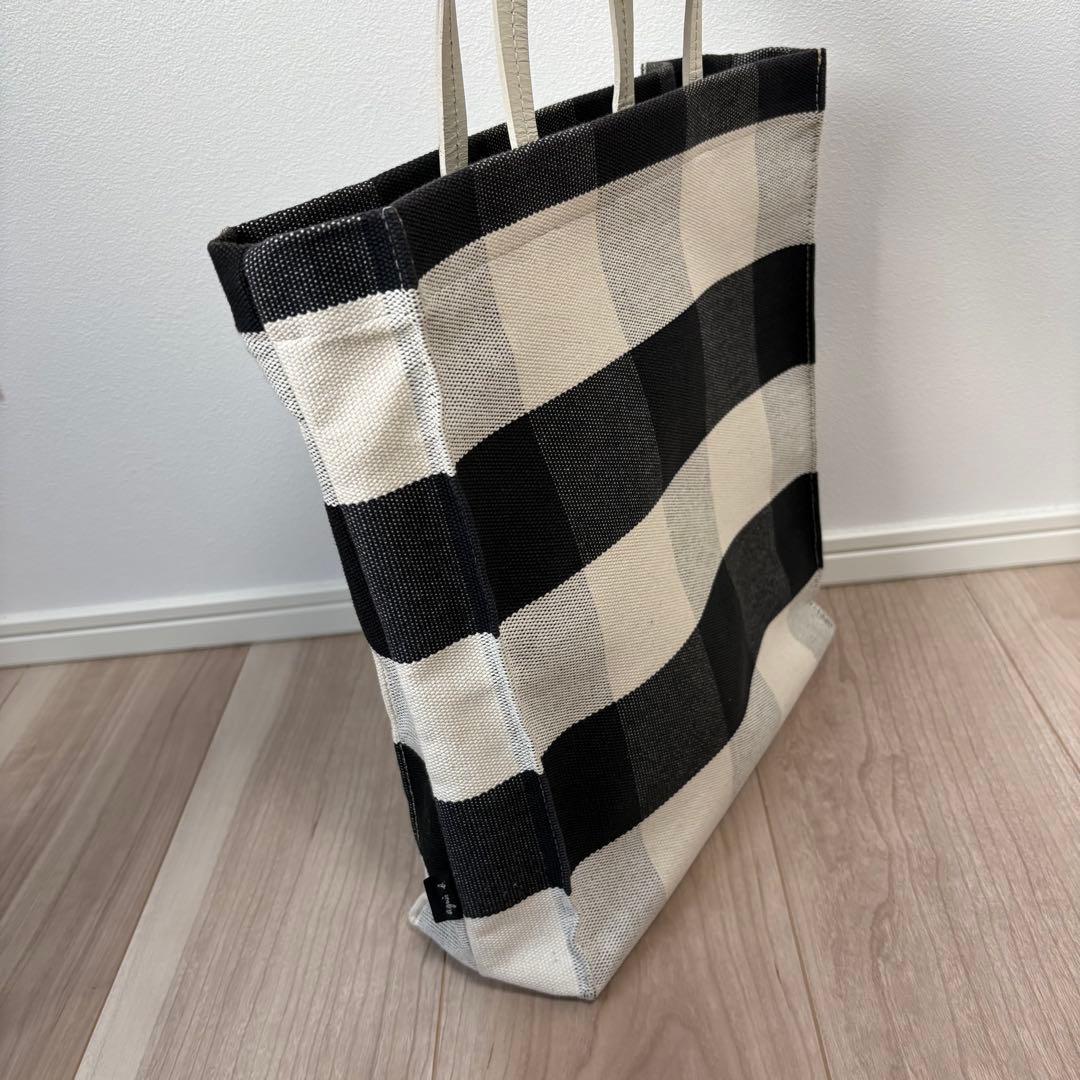 極美品　アニエスベー　A4対応　ギンガムチェックトートバッグ　刺繍　縦長マチあり