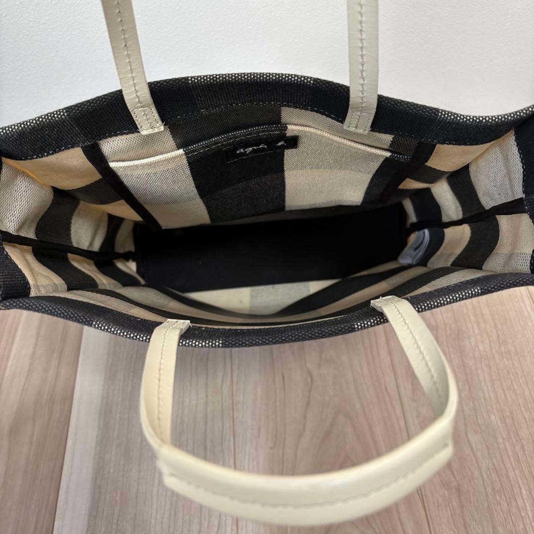 極美品　アニエスベー　A4対応　ギンガムチェックトートバッグ　刺繍　縦長マチあり