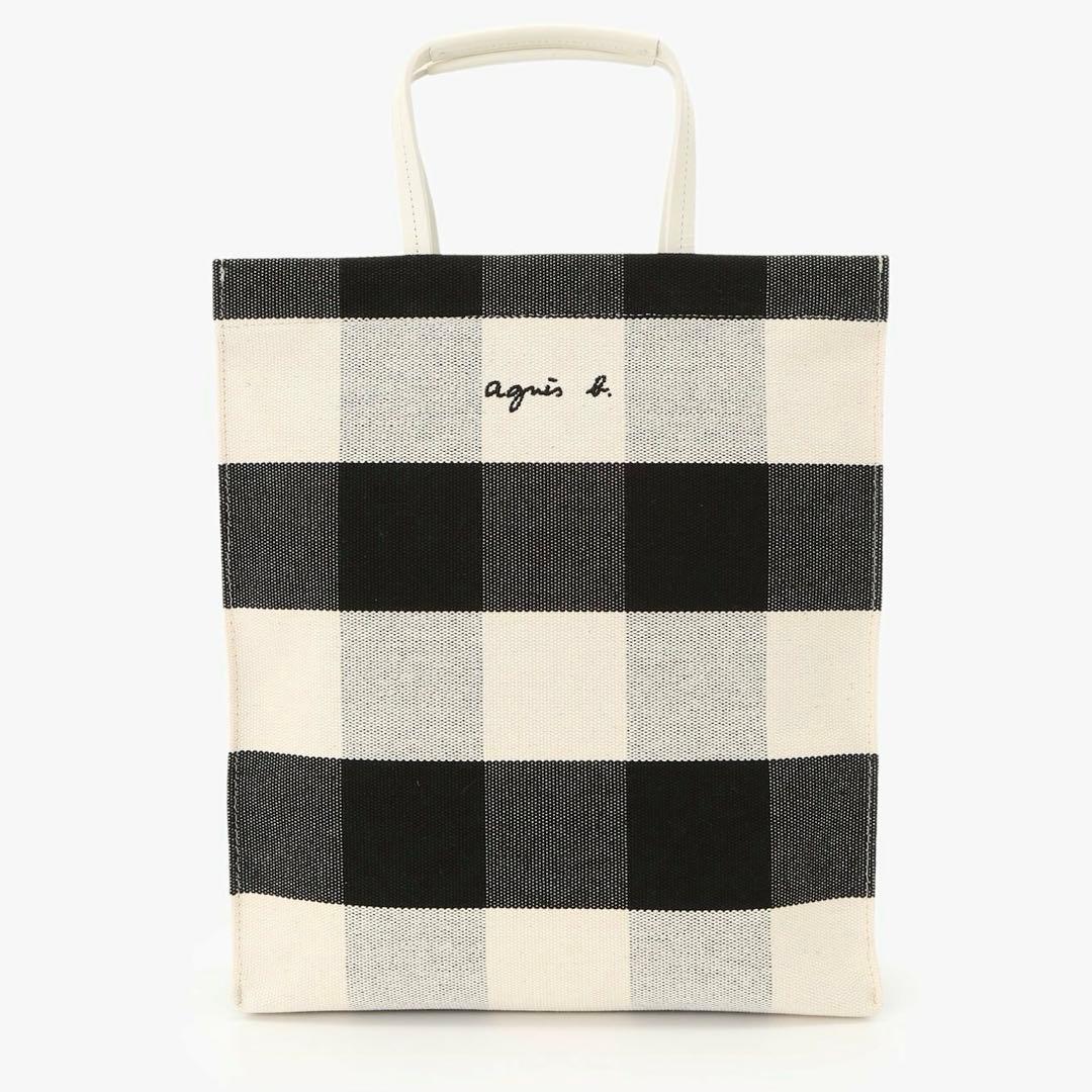 極美品　アニエスベー　A4対応　ギンガムチェックトートバッグ　刺繍　縦長マチあり