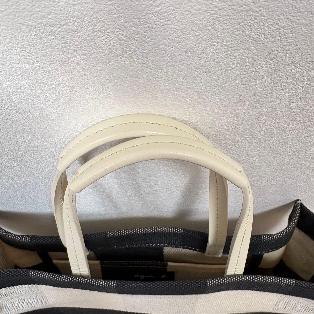 極美品　アニエスベー　A4対応　ギンガムチェックトートバッグ　刺繍　縦長マチあり