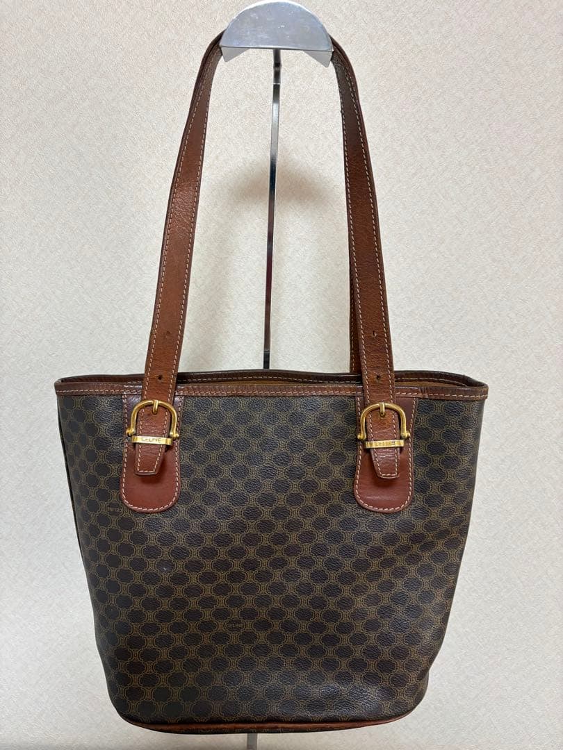 CELINE ブラウンマカダム柄トートバッグ