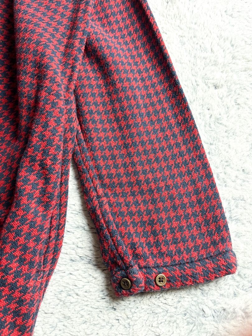 【45R】45rpm 綿100% 千鳥格子柄 スキッパーシャツワンピース 赤 0