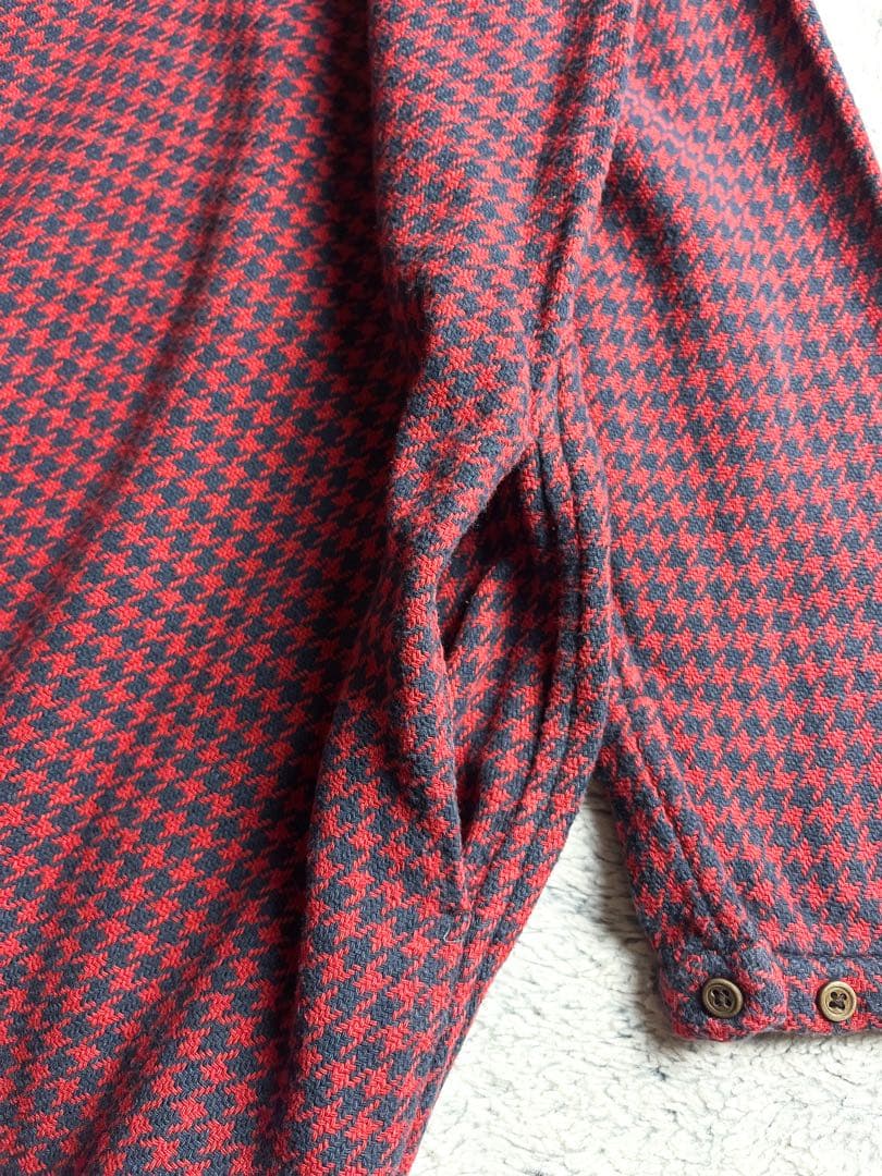 【45R】45rpm 綿100% 千鳥格子柄 スキッパーシャツワンピース 赤 0