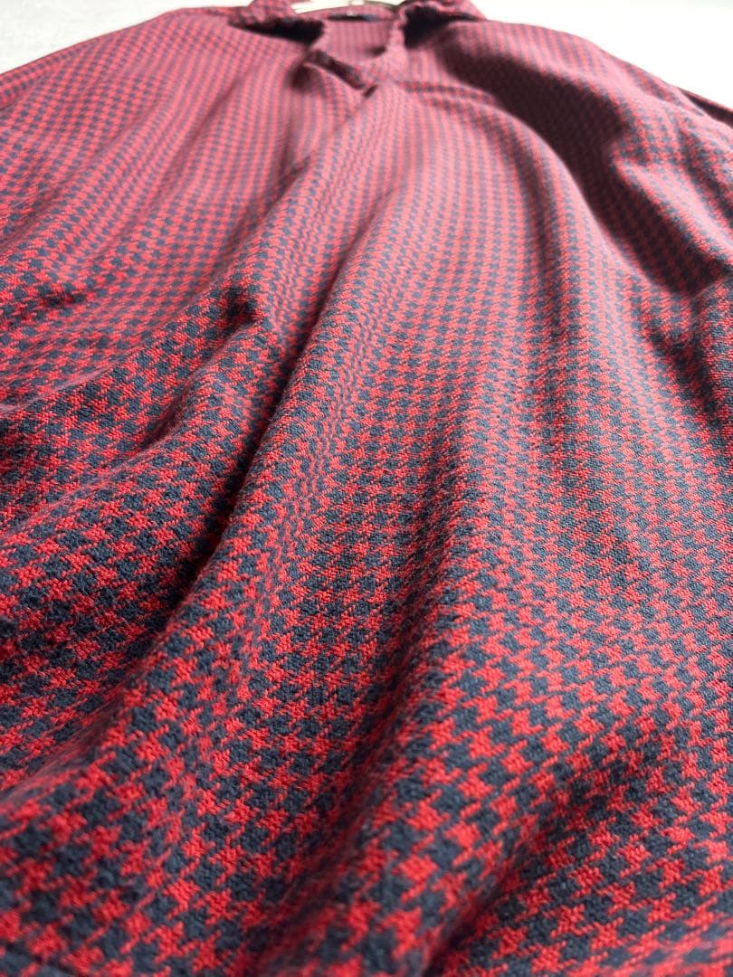【45R】45rpm 綿100% 千鳥格子柄 スキッパーシャツワンピース 赤 0