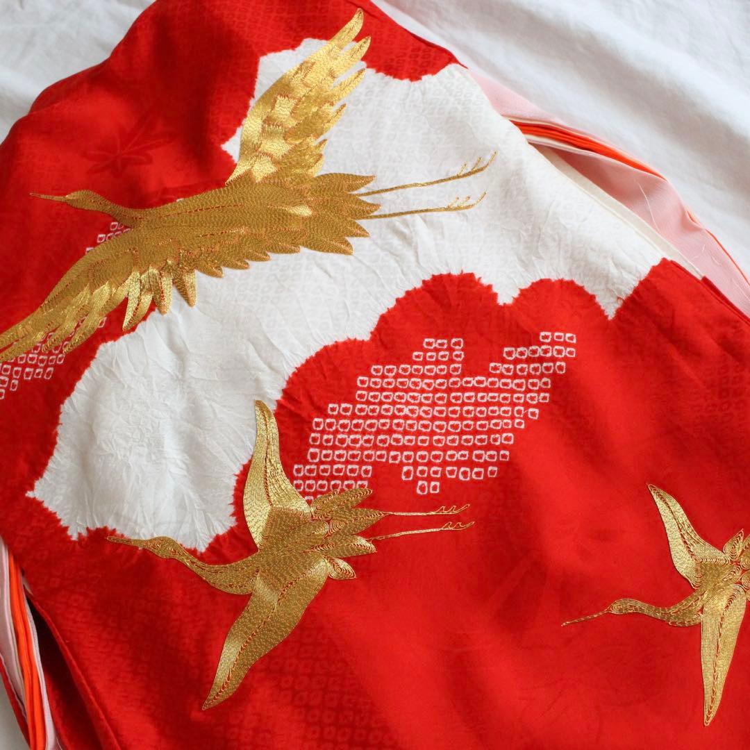 七五三 3歳 女の子 子供 正絹 赤 着物 被布 セット