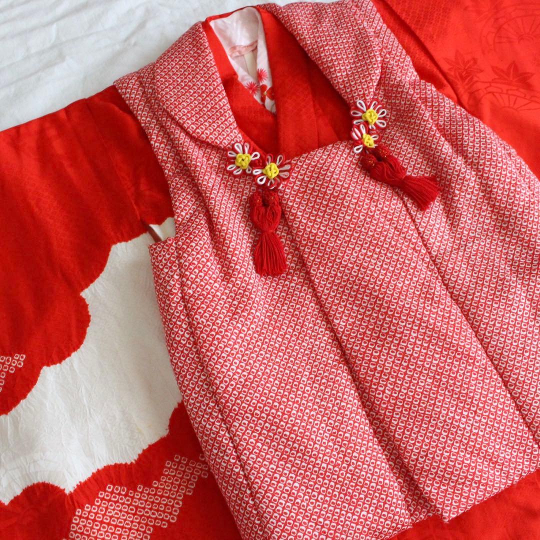 七五三 3歳 女の子 子供 正絹 赤 着物 被布 セット