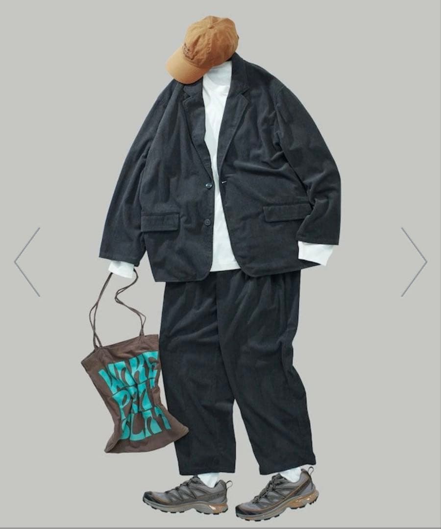 チャコールグレー コーデュロイ テーラードジャケットセットアップ