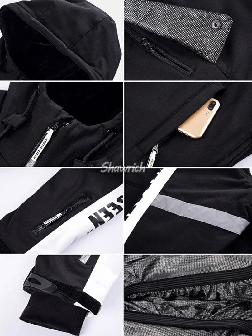 防水スノーボードウェア 女性用 ブラック/ホワイト/ピンク