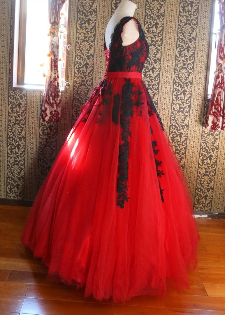 620赤黒カラードレス1st FUTABAYOKOウエディングドレス5号7号9号