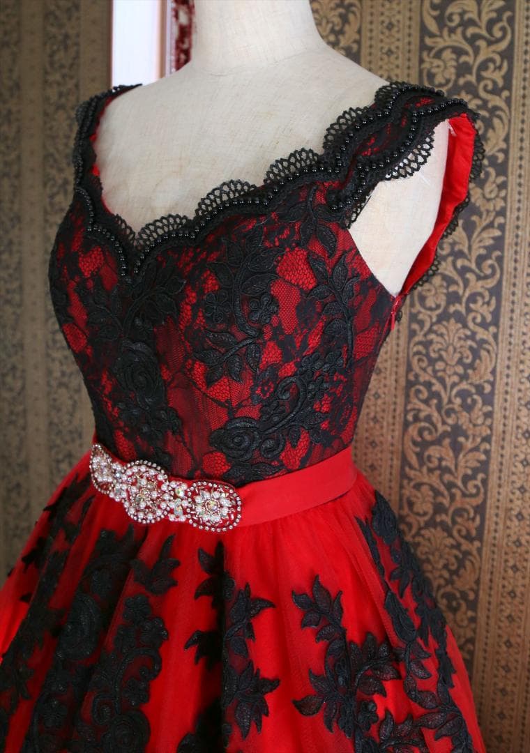 620赤黒カラードレス1st FUTABAYOKOウエディングドレス5号7号9号