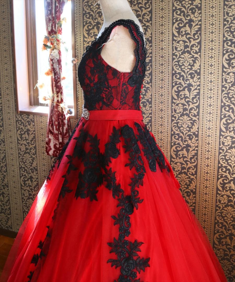 620赤黒カラードレス1st FUTABAYOKOウエディングドレス5号7号9号