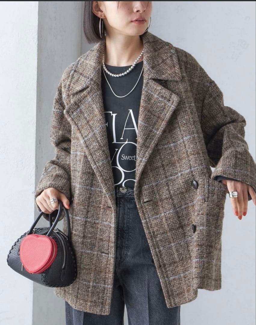 SHIPS スライバーチェックショートＰコート