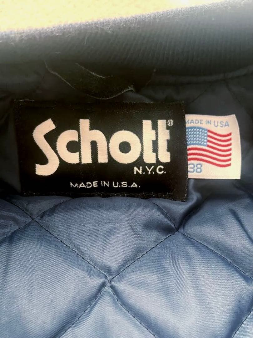 Schott スタジャン ネイビー/ホワイト サイズ38