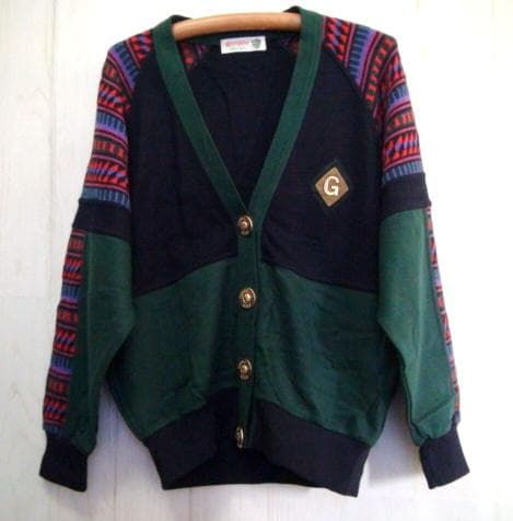 20212　sporutinoGOLF メンズ　カーディガン　緑Ｘ紺　サイズＭ