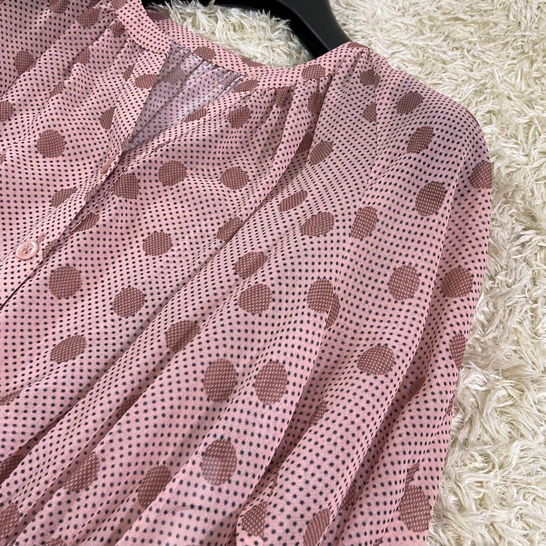 美品　アナイ　現行　ドット柄　シャーリング　ロング　シフォン　フレアワンピース