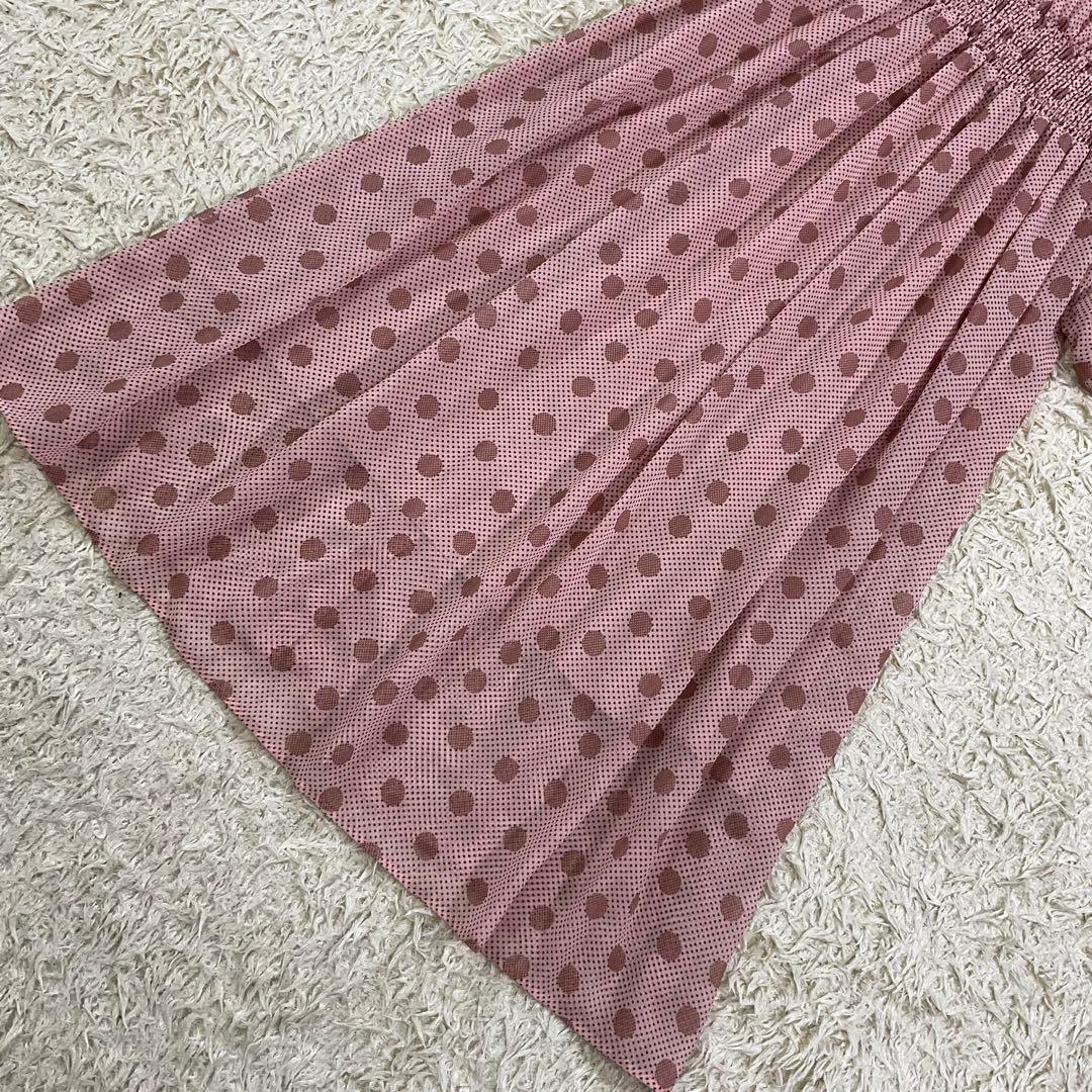 美品　アナイ　現行　ドット柄　シャーリング　ロング　シフォン　フレアワンピース