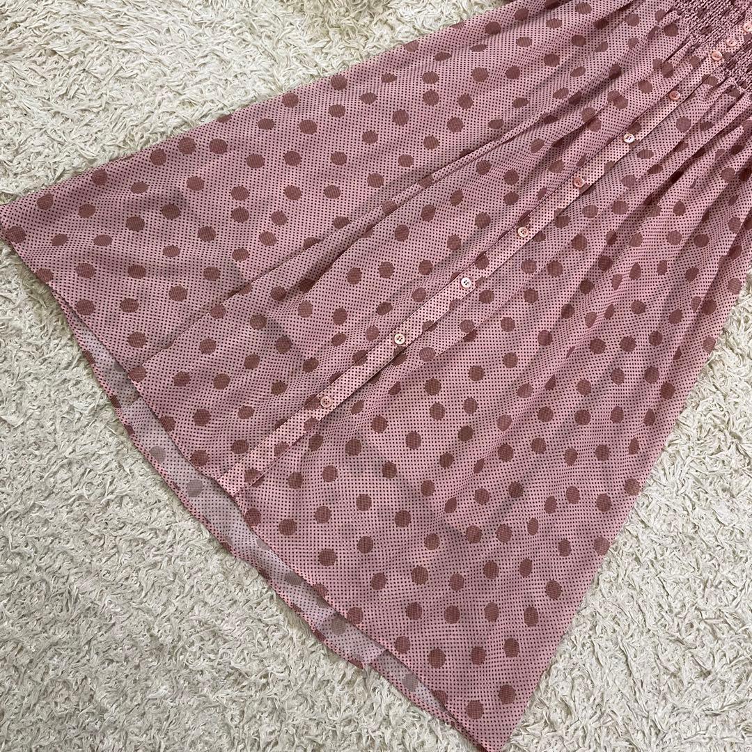 美品　アナイ　現行　ドット柄　シャーリング　ロング　シフォン　フレアワンピース