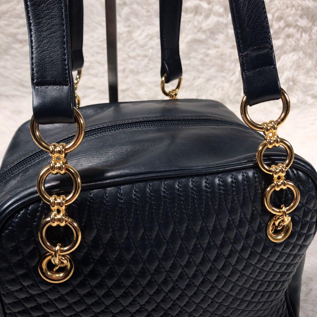 BALLY バリー レザー キルティング タッセル ショルダーバッグ ネイビー