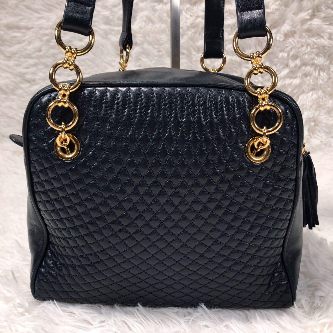 BALLY バリー レザー キルティング タッセル ショルダーバッグ ネイビー