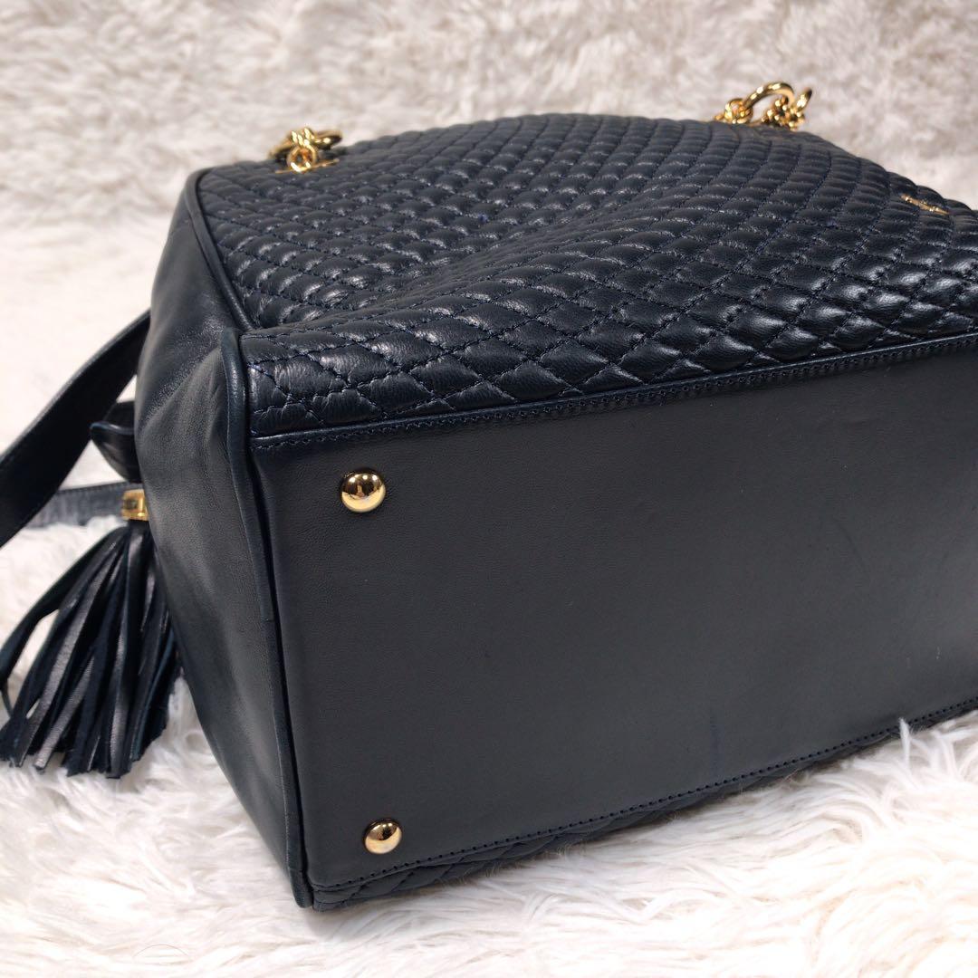 BALLY バリー レザー キルティング タッセル ショルダーバッグ ネイビー