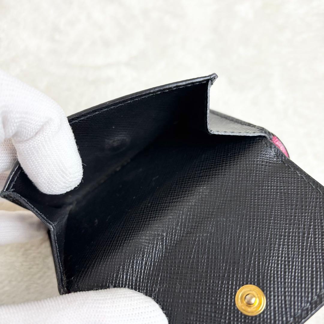 【希少✨】PRADA 三つ折り財布 バイカラー サフィアーノレザー 黒 ピンク