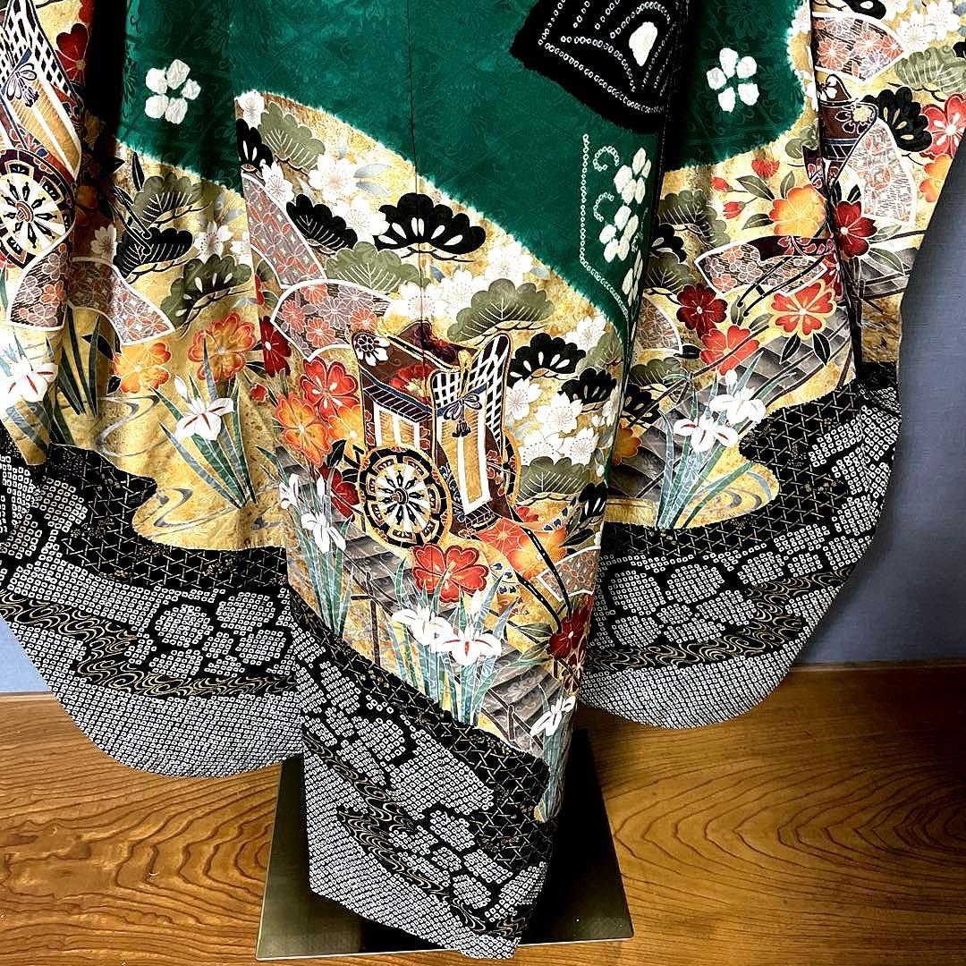 振袖フルセット　染分け　手絞り　本金箔　手刺繍　　　成人式振袖　振袖　裄丈67